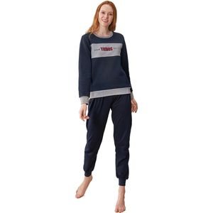 Feyza - Dames Pyjama Set, Lange Mouwen, Donkerblauw - S
