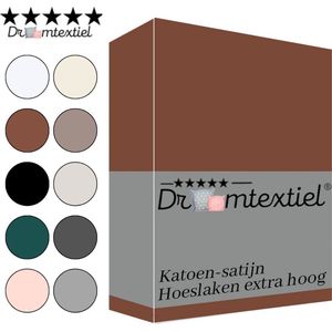 Droomtextiel Katoen - Satijnen Hoeslaken Terracotta Roestbruin Lits-Jumeaux - 160x220 cm - Hoogwaardige Kwaliteit - Super Zacht - Hoge Hoek -