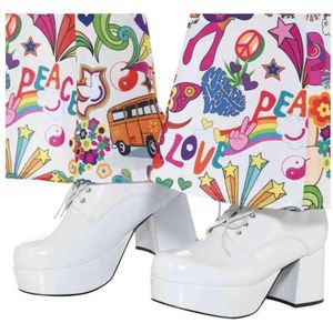 Smiffy's - Jaren 80 & 90 Kostuum - 70s Witte Disco Schoenen Plateauzolen - Wit / Beige - Medium - Carnavalskleding - Verkleedkleding