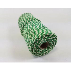 Katoen macrame touw spoel nummer 32 - +/- 2 millimeter dik - 100gram - Groen/wit +/- 43 meter
