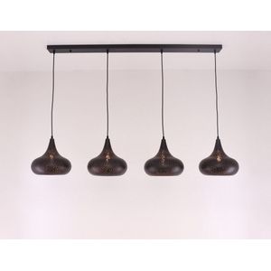Hanglamp - 4lichts - zwart met gouden binnenkant - 150cm