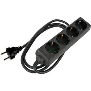 HQ-Power Stekkerdoos, 4 stopcontacten met randaarde (Schuko, type F), kabel 5 m, 3G1.5, met krimpkous voor etikettering, gebruik binnenshuis, zwart