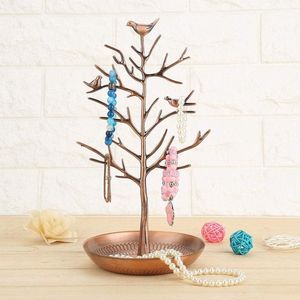 Sieradenboomstandaard met Dienblad - Modieuze Hangerstandaard voor Kettingen en Armbanden (Antiek Brons)