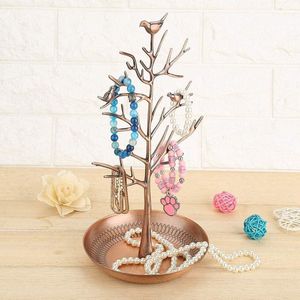 Sieradenboomstandaard met Dienblad - Modieuze Hangerstandaard voor Kettingen en Armbanden (Antiek Brons)