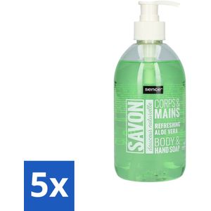 5 x Sence - Refreshing Aloe Vera - Handzeep - Savon - 500 ml - Handzeep Met Aloë Vera - Hydraterende Handzeep - Subtiele Geur - Handzeep Pompflacon