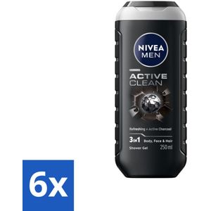 NIVEA MEN - Douchegel - Active Clean - 250 ml - Voordeelverpakking - 6 stuks