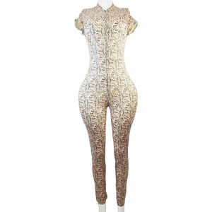 Jumpsuit - Maat S/M - Pak slangen print dierenprint korte mouwen pak wetlook