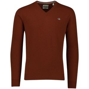 Gant - Gebreide Trui - Oranje - Lamswol - V-hals Boord
