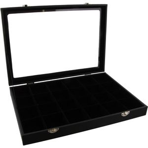 Sieradendoos voor Ringen - Kunstleer - Kist met Venster - 35,5x24x5 cm - Zwart