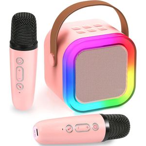 Kinder Karaoke Machine met 2 Microfoons, Draadloze Bluetooth Luidspreker met Stemverander Effecten & LED Lichten, Draagbare Bluetooth Luidspreker voor Kinderen Volwassenen