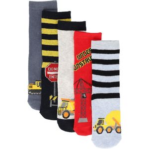 Leuke katoenen jongens sokken met print - 10 paar Apollo kousen met leuke constructie bouw werken design - maat 19/22 - multicolor - grappige multipack kindersokken