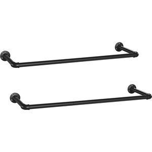 Garderoberegels set van 2, kapstok in industrieel design, wandmontage, ruimtebesparend, 92 x 30 x 7,5 cm, belastbaar tot 50 kg, eenvoudige montage, voor kleine ruimtes, zwart HSR67BK02