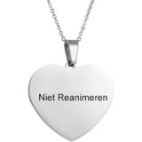 Gegraveerde Niet Reanimeren Ketting - Niet Reanimeren Penning - Do Not Resuscitate - Gegraveerd - Hart - Hartje - Roestvrij Staal - RVS - Verstelbaar - Zilverkleurig