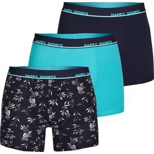 Happy Shorts 3-Pack Boxershorts Heren Hawaii Print Blauw - Maat XL