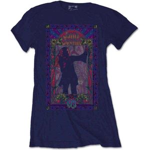 Janis Joplin - Paisley & Flowers Frame Dames T-shirt - L - Blauw