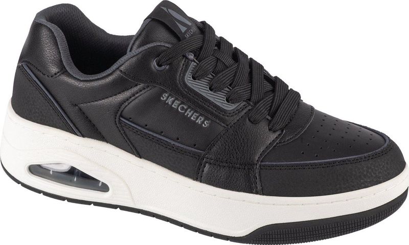 Skechers Heren UNO Court Trainers, zwart leder/Duraleather/houtskool trim, 6 UK, Zwart lederen Duraleather Charcoal Trim, 39.5 EU