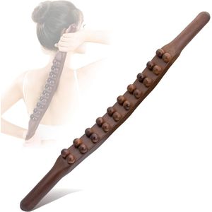 RugMassage - Massage Apparaat - Rug/Nek/Schouder/Buik/Taille/Armen/Benen - Massage Stok Hout - Houten Massage Stok - Massage Stok Hout XL - 20 Massage Ballen - Gua Sha Massage Tool - 1 Stuk - Bruin Hout - Gua Sha Massage Stick