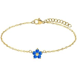 Lucardi Dames Stalen goldplated armband bloem zirkonia blue topaz - Armband - Staal - Goudkleurig - 20 cm