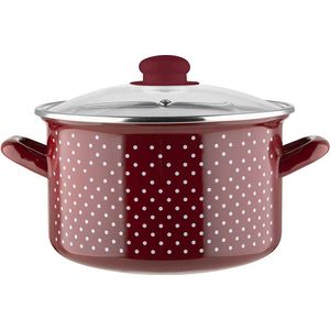 Emalia ''Retro Red'' klassieke geëmailleerde kookpan met glazen deksel - 20 cm - 4.1L - rood / wit - geschikt voor alle warmtebronnen - retro design - emaille