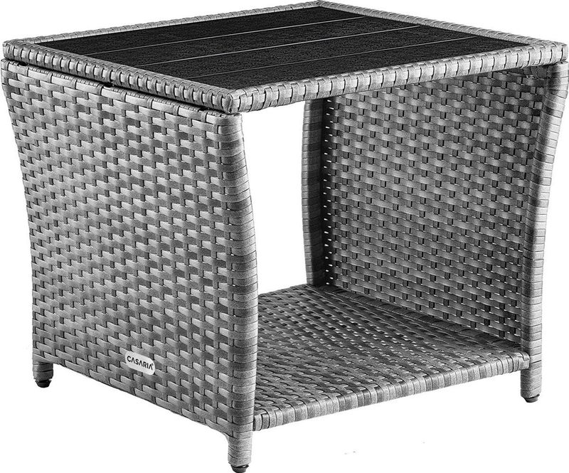 Casaria - Polyrattan Bijzettafel - Grijs - WPC Tafelblad 45x45x40cm