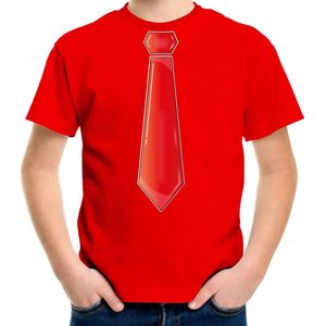 Bellatio Decorations Verkleed t-shirt voor kinderen - stropdas - rood - jongen - carnaval/themafeest 104/110