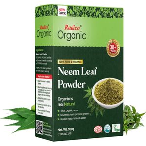 Radico ORGANIC NEEM 100% Natuurlijke BIO Organic Vegan Haargroei, Anti-Roos, Anti-Luis, Ontstekingsremmende, Kalmerende, Voedende Poeder HUID -en HAARmasker, Shampoo en Conditioner 5 in 1 met ECOCERT 100g