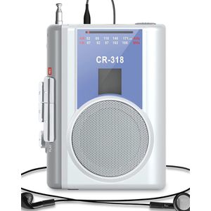 Draagbare cassettespeler met grote luidspreker en hoofdtelefoonaansluiting - AM/FM radio met batterij- en DC-voeding
