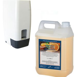 Zeepdispenser 1 liter kunststof hervulbaar + 5 liter handzeep Sweet Orange & Cedarwood