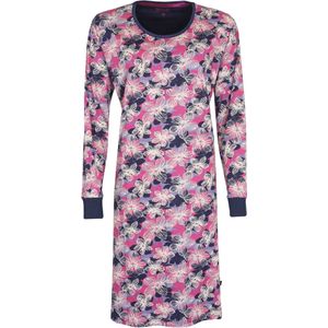 Medaillon Dames Nachthemd - 100% Katoen - Blauw/Roze - Maat S