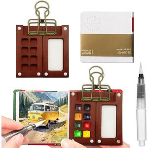 Travel Set draagbaar aquarelpalet schetsboek palet mini-palet aquarel met bindclips, ideaal voor onderweg