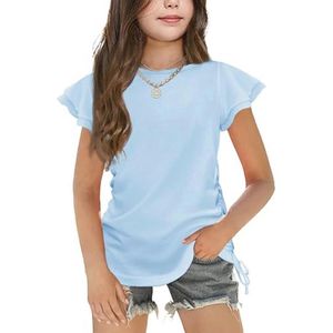 Meisjes T-shirt met Ruches en Ronde Hals - Casual Kinderkleding 5-12 Jaar