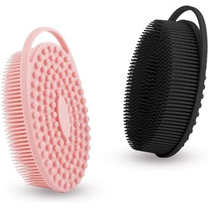 BOTC Zachte siliconen Bodyscrubber - 2 stuks - Loofah 2-in-1 - Bad- en shampooborstel - voor de gevoelige huid - Zwart en Roze