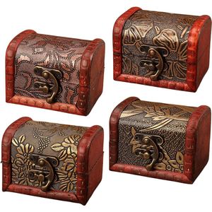 4 stuks mini vintage piratenschatkist hout - geschikt voor bewaren en decoreren kindercadeau .