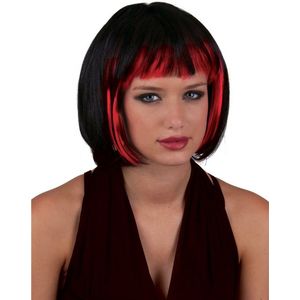 Funny Fashion Heksenpruik kort haar - zwart/rood - dames - Halloween/Carnaval
