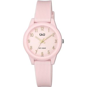 Q&Q VS13J005Y - Horloge - Sport - Analoog - Dames - Vrouwen - Plastic band - Rond - Cijfers - Kunststof - Roze - Goudkleurig - 10 ATM