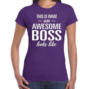 Awesome Boss tekst t-shirt paars dames - dames fun tekst shirt paars XS