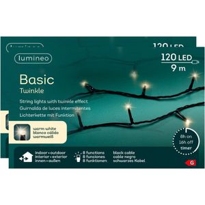 Lumineo Kerstverlichting - 2x - 120 led lampjes - warm wit - 9 meter - zwart snoer - lichtsnoer - buiten