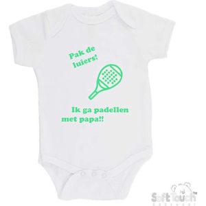 100% katoenen Romper ""Pak de luiers! Ik ga padellen met papa!!"" Padel Unisex Katoen Wit/mint Maat 62/68