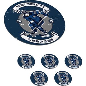 Onderzetters voor glazen - Rond - IJshockey - Vintage - Puck - 10x10 cm - Glasonderzetters - 6 stuks