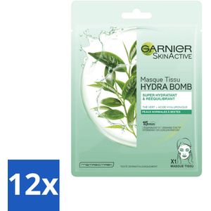 12 x Garnier - SkinActive - Hydra Bomb Tissue Masker - Groene Thee - 1 Gezichtsmasker - Huid Masker - Groene Thee Masker - Hydraterend Masker - Gezichtsmasker - Garnier Hydra Bomb