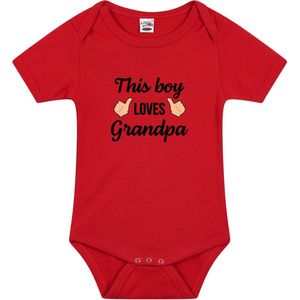This boy loves grandpa tekst baby rompertje rood jongens - Cadeau opa - Babykleding 92