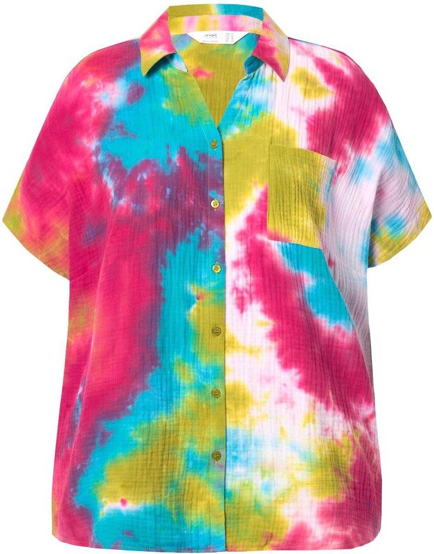 Angel of Style Angel of Style - Dames - Blouse boxy fit mousseline batikpatroon - Hibiscusrood - Maat 42