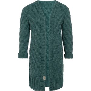 Knit Factory Sally Gebreid Dames Vest - Grof gebreid groen damesvest - Cardigan voor de herfst en winter - Middellang vest reikend tot boven de knie - Laurel - 36/38