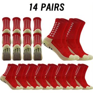14-pack nieuwe outdoor sportschoenen voor heren en dames met ademende, antislip siliconen voetbalsokken (rood)