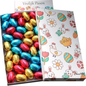 Paaseieren - Easter chocolate gift - Chocolade Paaseitjes - Fairtrade Chocolade - Brievenbuspakket - Puur, Melk en Wit
