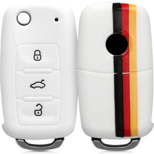 kwmobile autosleutel hoesje geschikt voor VW Skoda Seat 3-knops autosleutel - Autosleutel behuizing in zwart / geel / wit - Duitsland Gestreept design