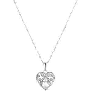 Lucardi Dames Zilveren ketting met hanger hart levensboom - Ketting - 925 Zilver - Zilverkleurig - 45 cm