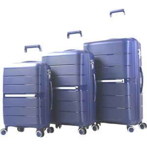 Kofferset Traveleo BABIJ - 3-delig - Complete Set -TSA slot - Koffer - Handbagage 35L + 65L en 90L Ruimbagage Polypropyleen PPS01 Blauw
