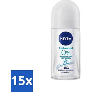15 x Nivea - Roll-On - Alu Free - Fresh Natural - 0% Aluminum - 50 ml - Alu Free Deodorant - 0% Aluminium Deodorant - Natural Deodorant - Deodorant Roller - Fresh Natural Deodorant