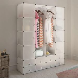 vidaXL Modulaire Kast 18 Vakken Wit - 37x146x180,5cm Modulaire Kast - Witte Kast - Plastic Kast - Opbergkast - Kledingkast